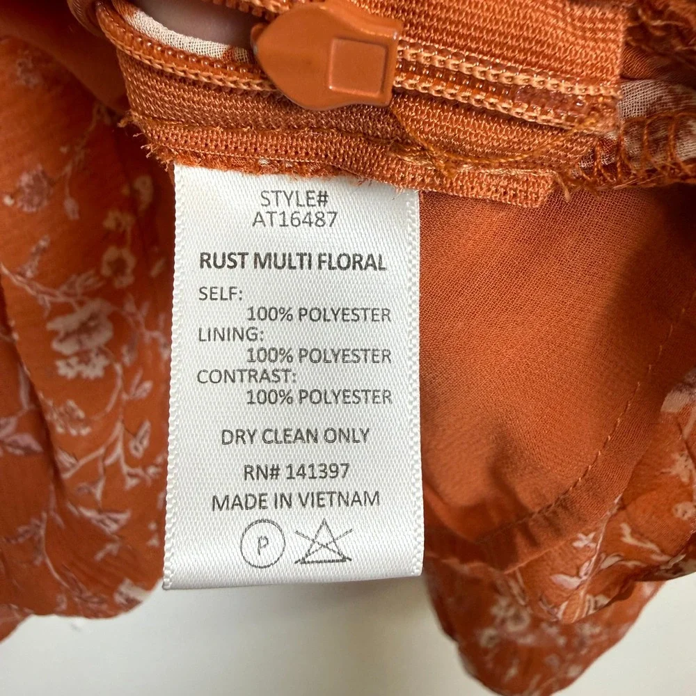ASTR Rust Multi‎ Floral Puff Sleeve Peplum Blouse Top Size M